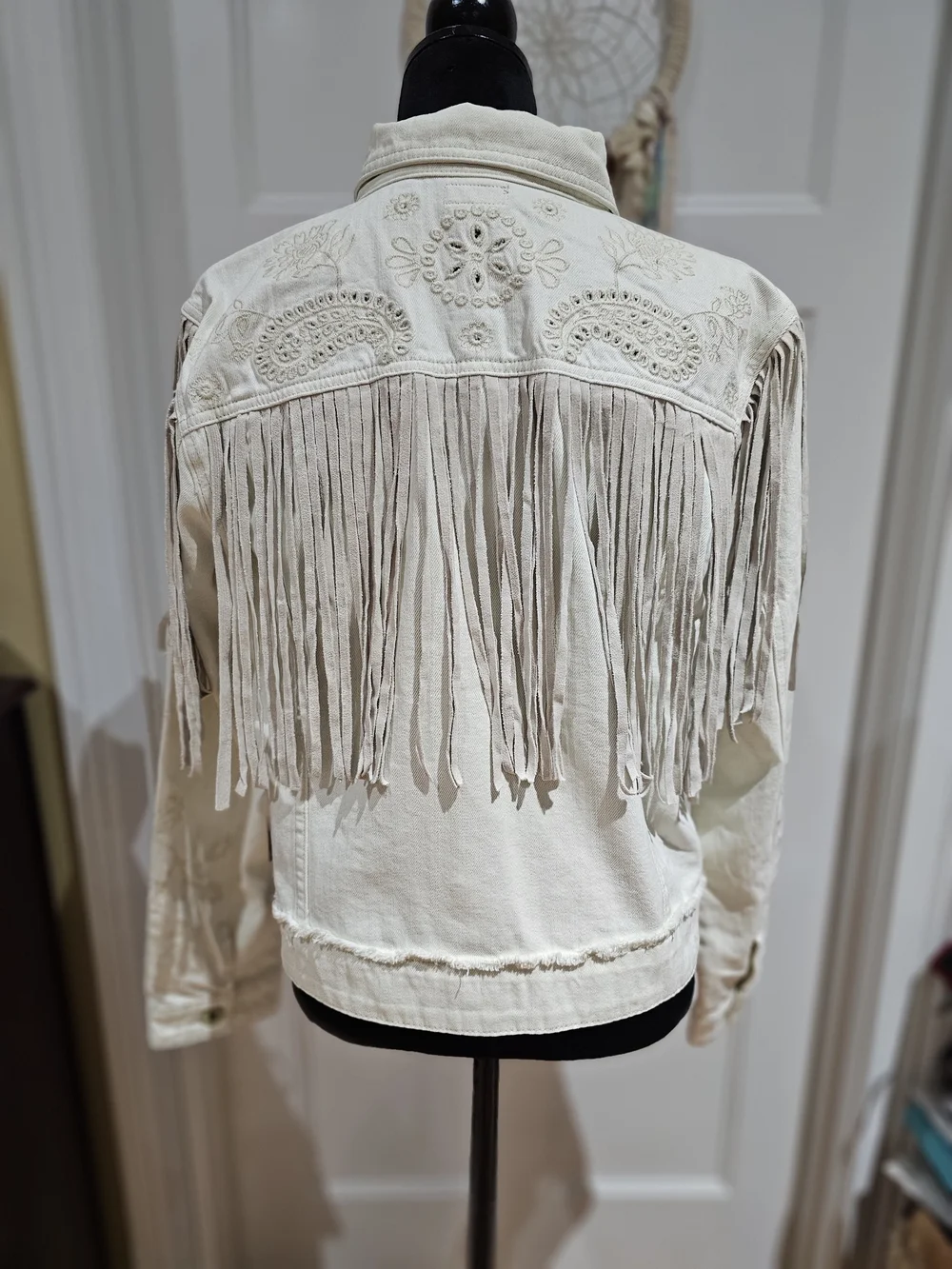 Scully Cream Fringe Embroidered Denim Jacket, NWT - Picture 4 of 9